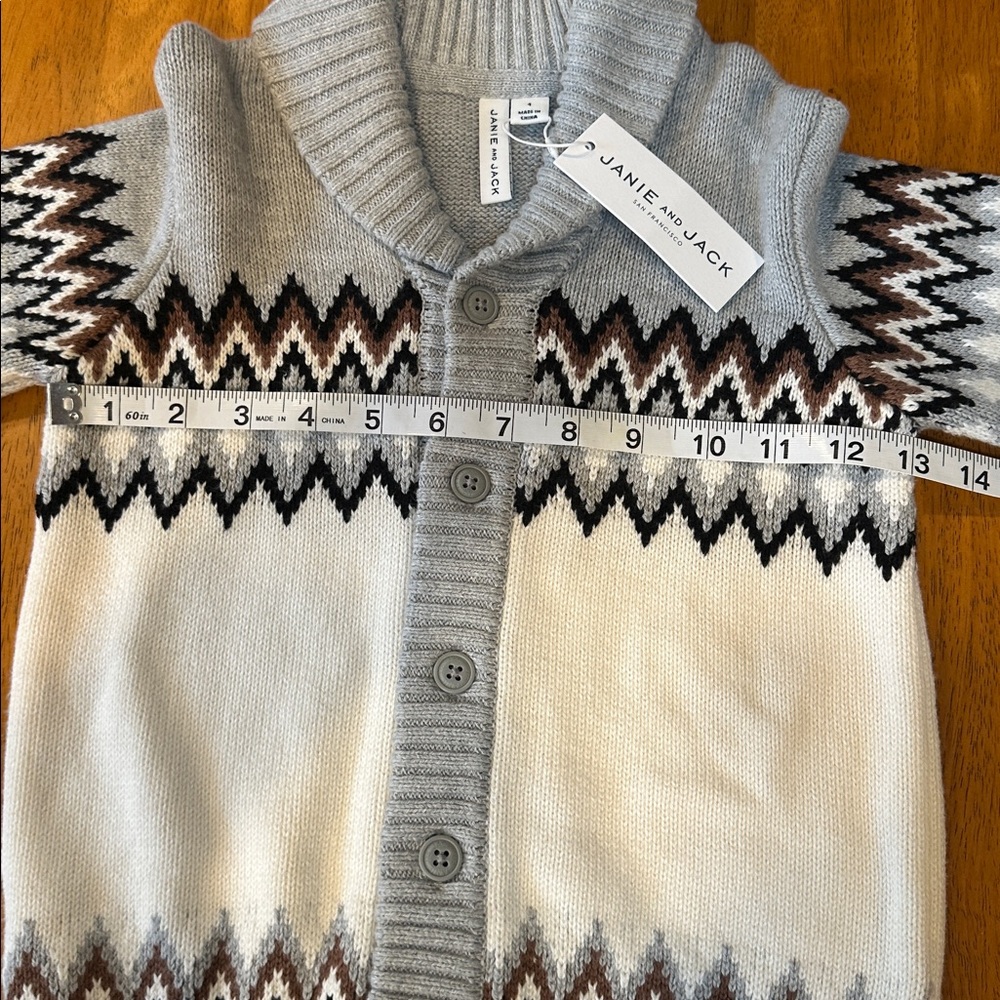 Janie and Jack Gray, Brown, Black & Cream Knit Cardigan. Size 4 - Picture 3 of 8